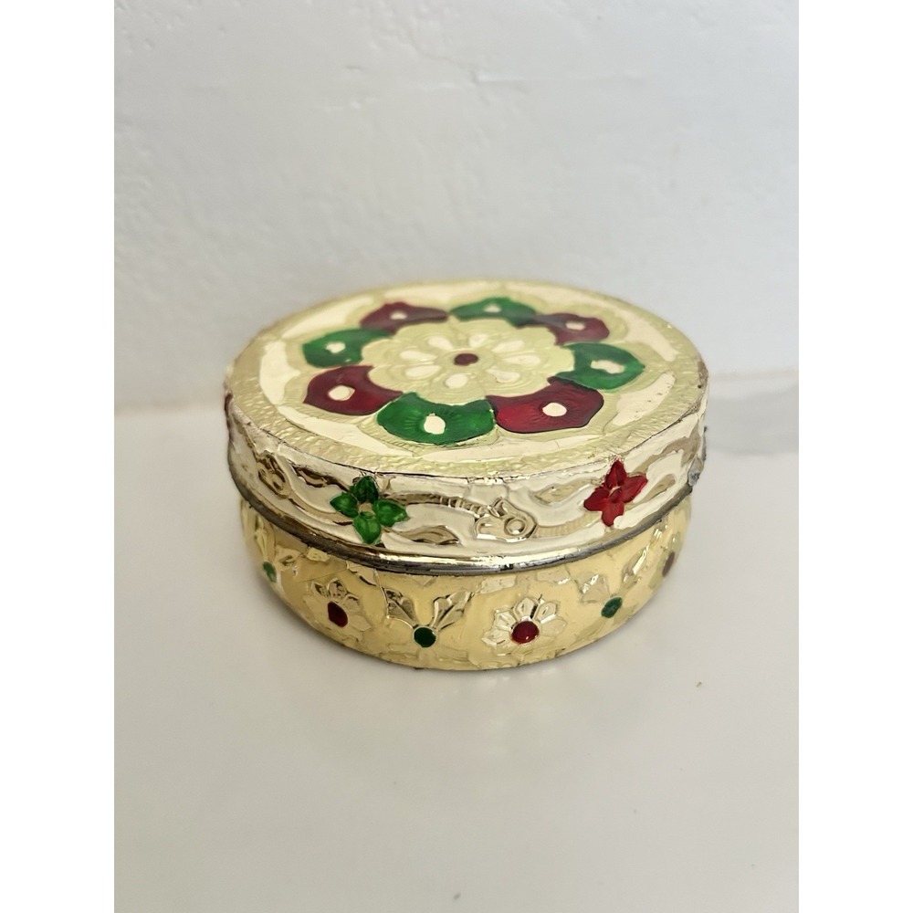 Meenakari Enamel Indian Tin Jewelry Trinket Box Party Holiday